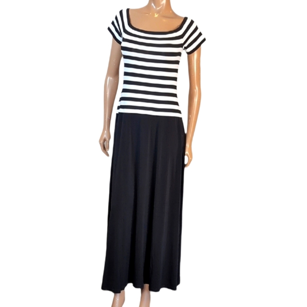 Vintage Joseph Ribkoff Couture Maxi Dress Womens Size 12 Black White Strapless